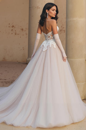 Sweetheart dentelle tulle une corset ligne robe de mariée ivoire